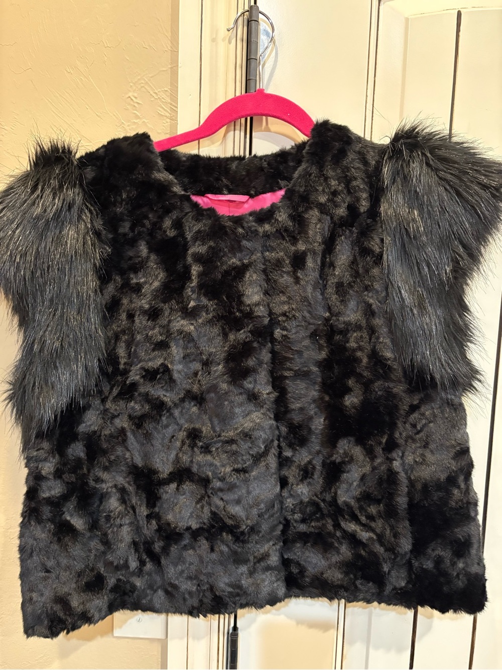 Skaist Taylor Black Faux Fur Vest with Textured Shoulder Trim